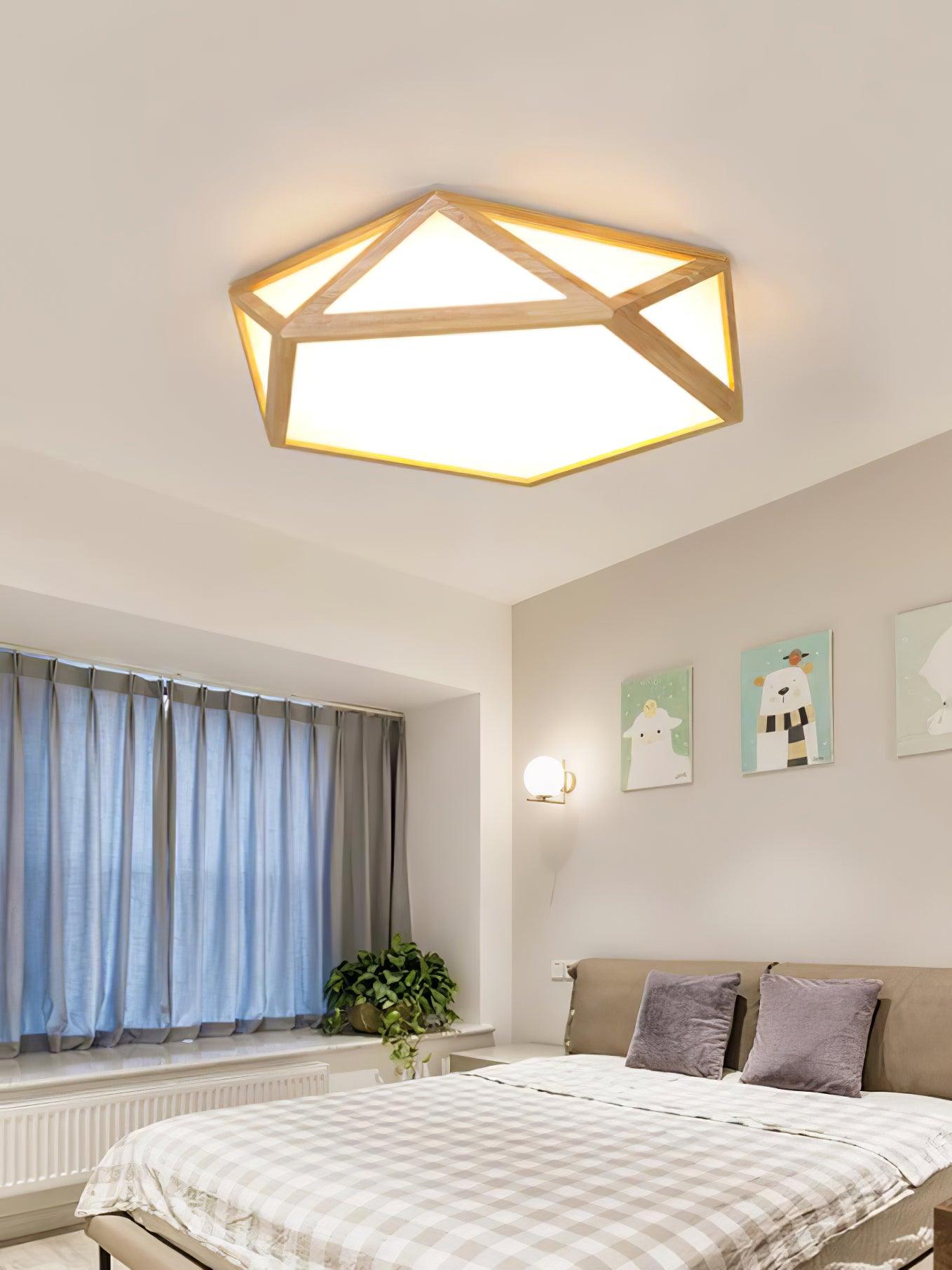 Modern Geometric Diamond Wood Flush Mount LED Ceiling Lamp for Living Room