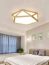 Modern Geometric Diamond Wood Flush Mount LED Ceiling Lamp for Living Room