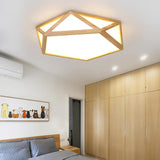 Modern Geometric Diamond Wood Flush Mount LED Ceiling Lamp for Living Room