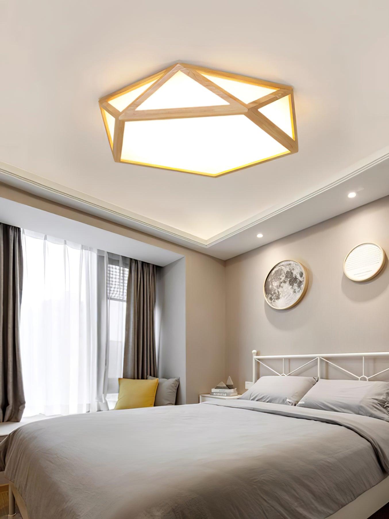 Modern Geometric Diamond Wood Flush Mount LED Ceiling Lamp for Living Room