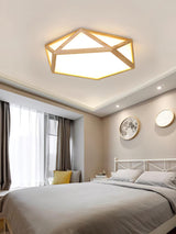 Modern Geometric Diamond Wood Flush Mount LED Ceiling Lamp for Living Room