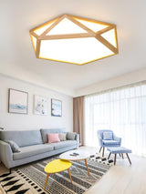 Modern Geometric Diamond Wood Flush Mount LED Ceiling Lamp for Living Room