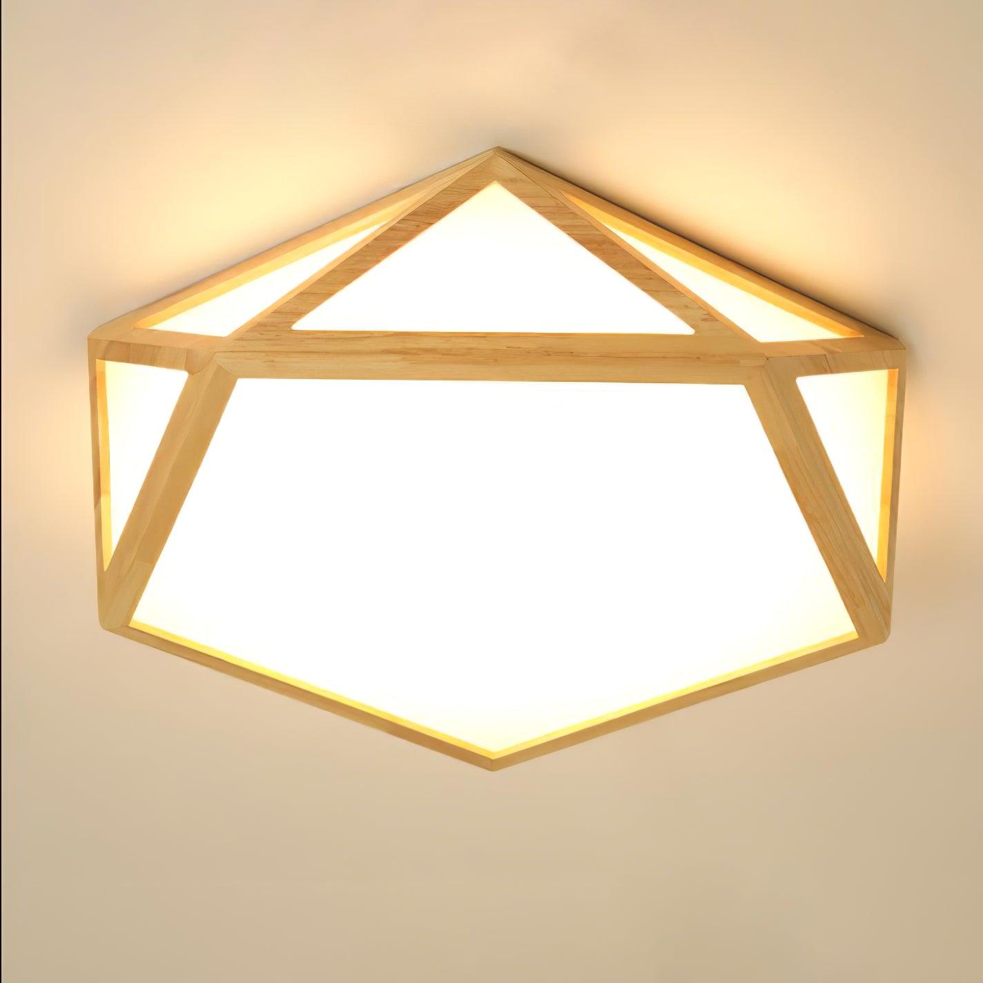 Modern Geometric Diamond Wood Flush Mount LED Ceiling Lamp for Living Room