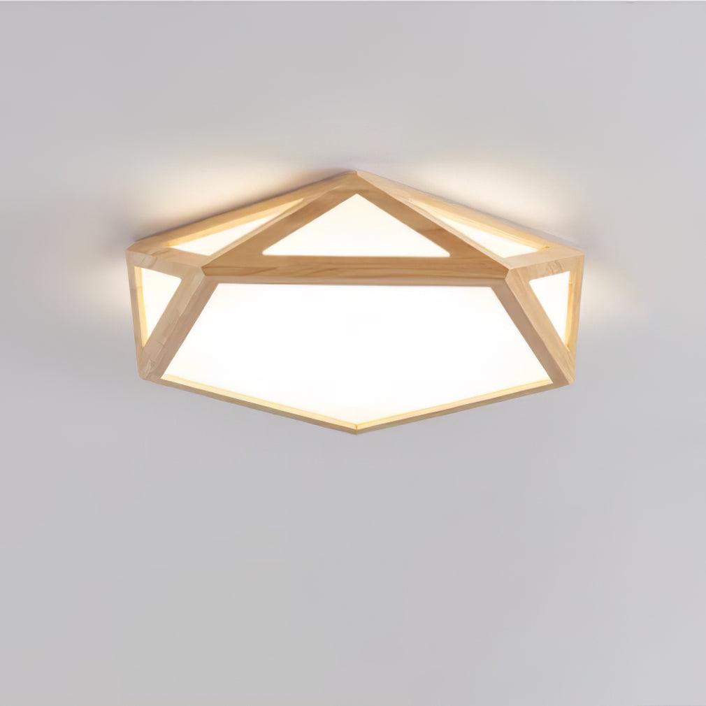 Modern Geometric Diamond Wood Flush Mount LED Ceiling Lamp for Living Room