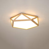 Modern Geometric Diamond Wood Flush Mount LED Ceiling Lamp for Living Room