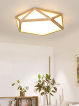 Modern Geometric Diamond Wood Flush Mount LED Ceiling Lamp for Living Room
