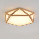 Modern Geometric Diamond Wood Flush Mount LED Ceiling Lamp for Living Room