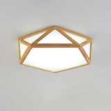 Modern Geometric Diamond Wood Flush Mount LED Ceiling Lamp for Living Room