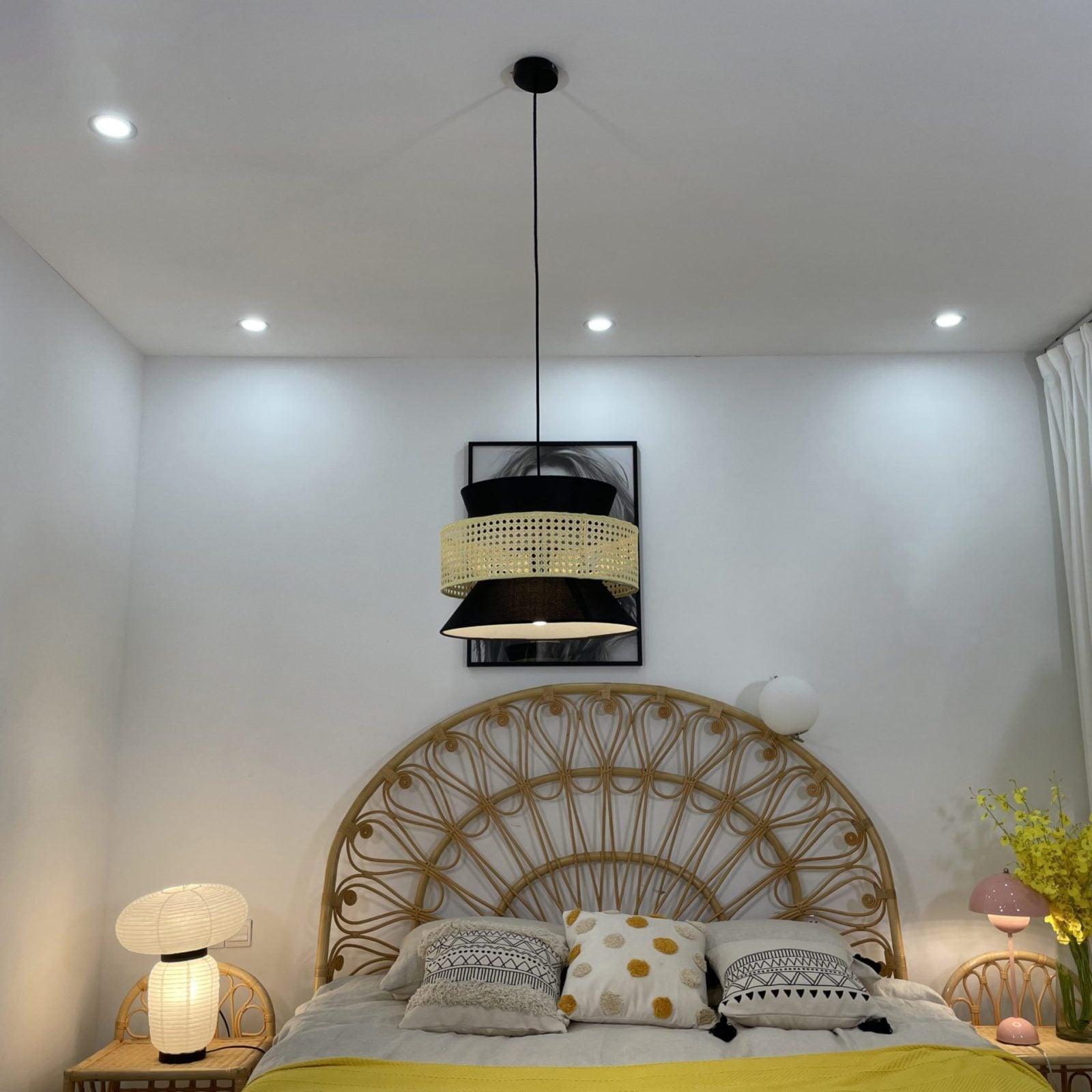woven-rattan-cane-and-linen-pendant-light-vintage-style-suspended-ceiling-fixture