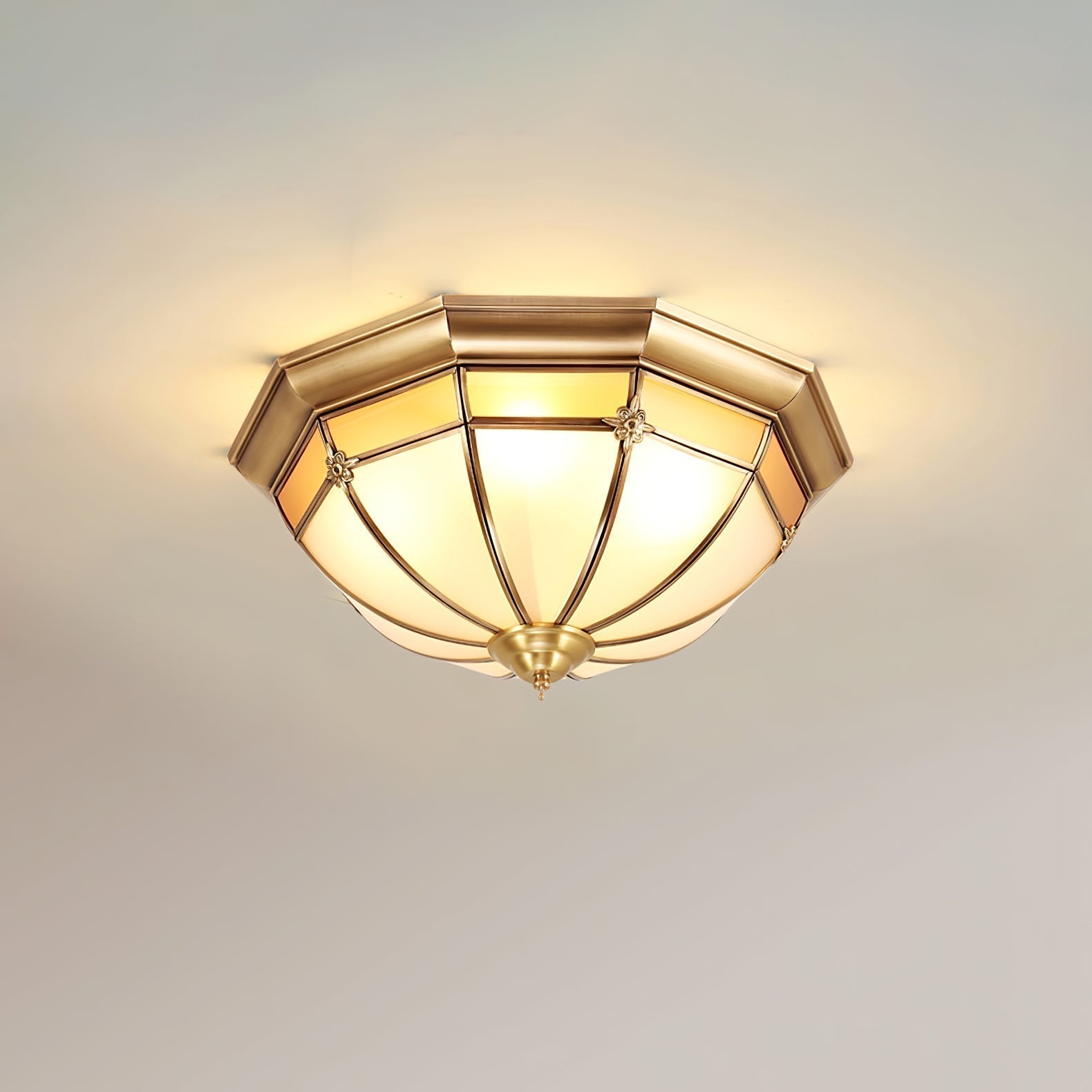 Modern Brass Dome Flush Mount Ceiling Light with Frosted Glass Shade