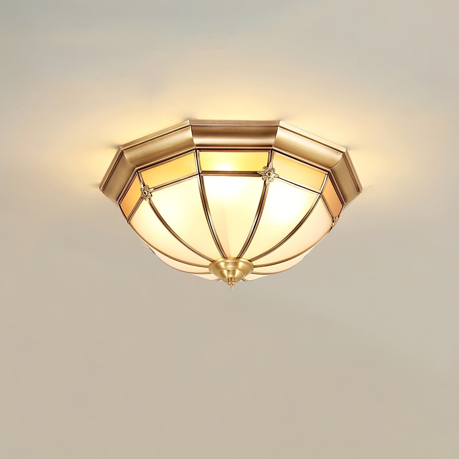 Modern Brass Dome Flush Mount Ceiling Light with Frosted Glass Shade