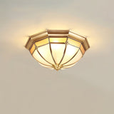 Modern Brass Dome Flush Mount Ceiling Light with Frosted Glass Shade