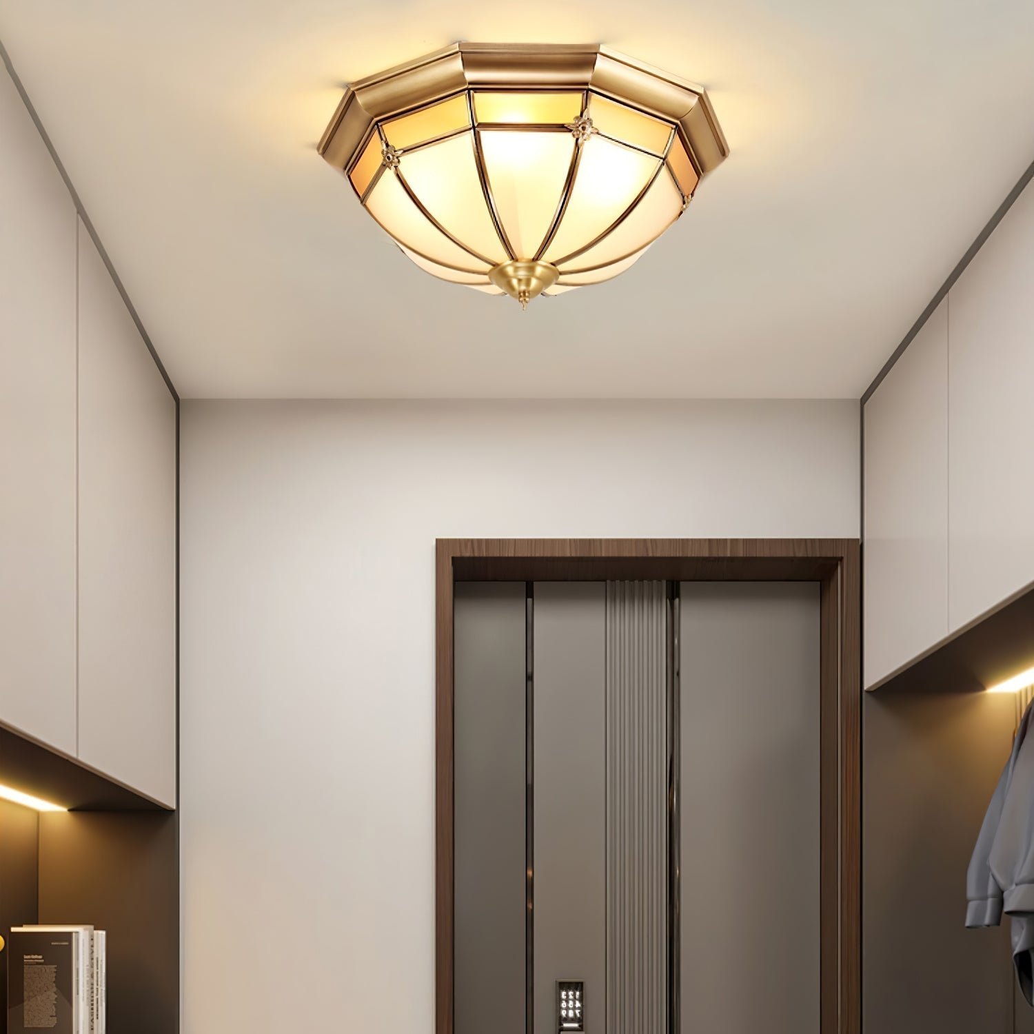Modern Brass Dome Flush Mount Ceiling Light with Frosted Glass Shade