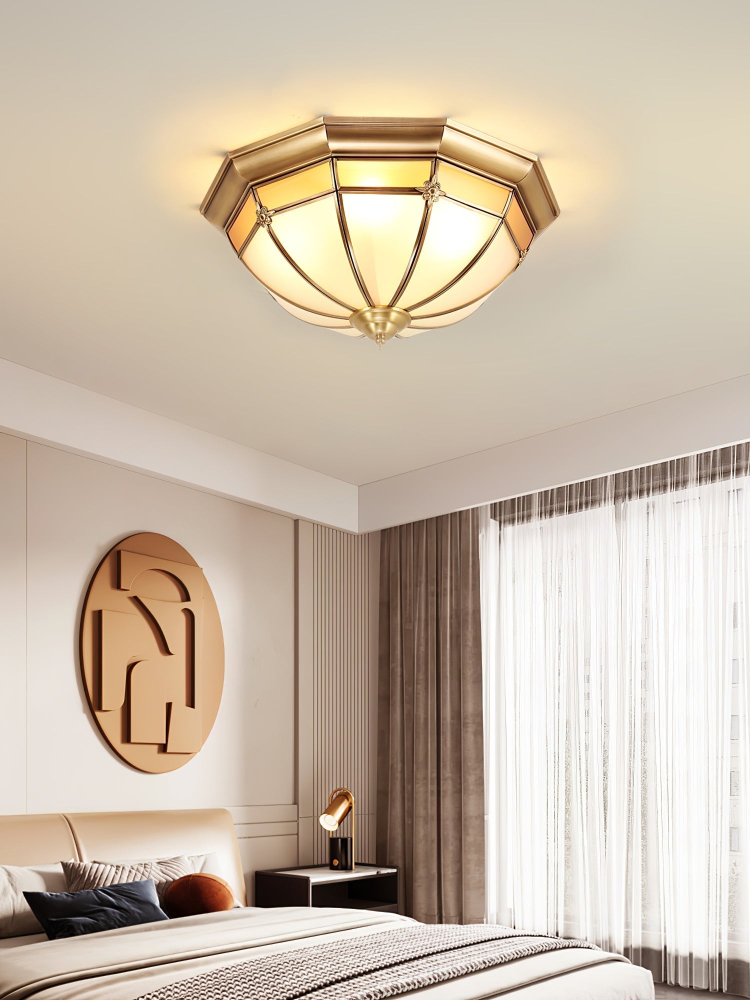 Modern Brass Dome Flush Mount Ceiling Light with Frosted Glass Shade
