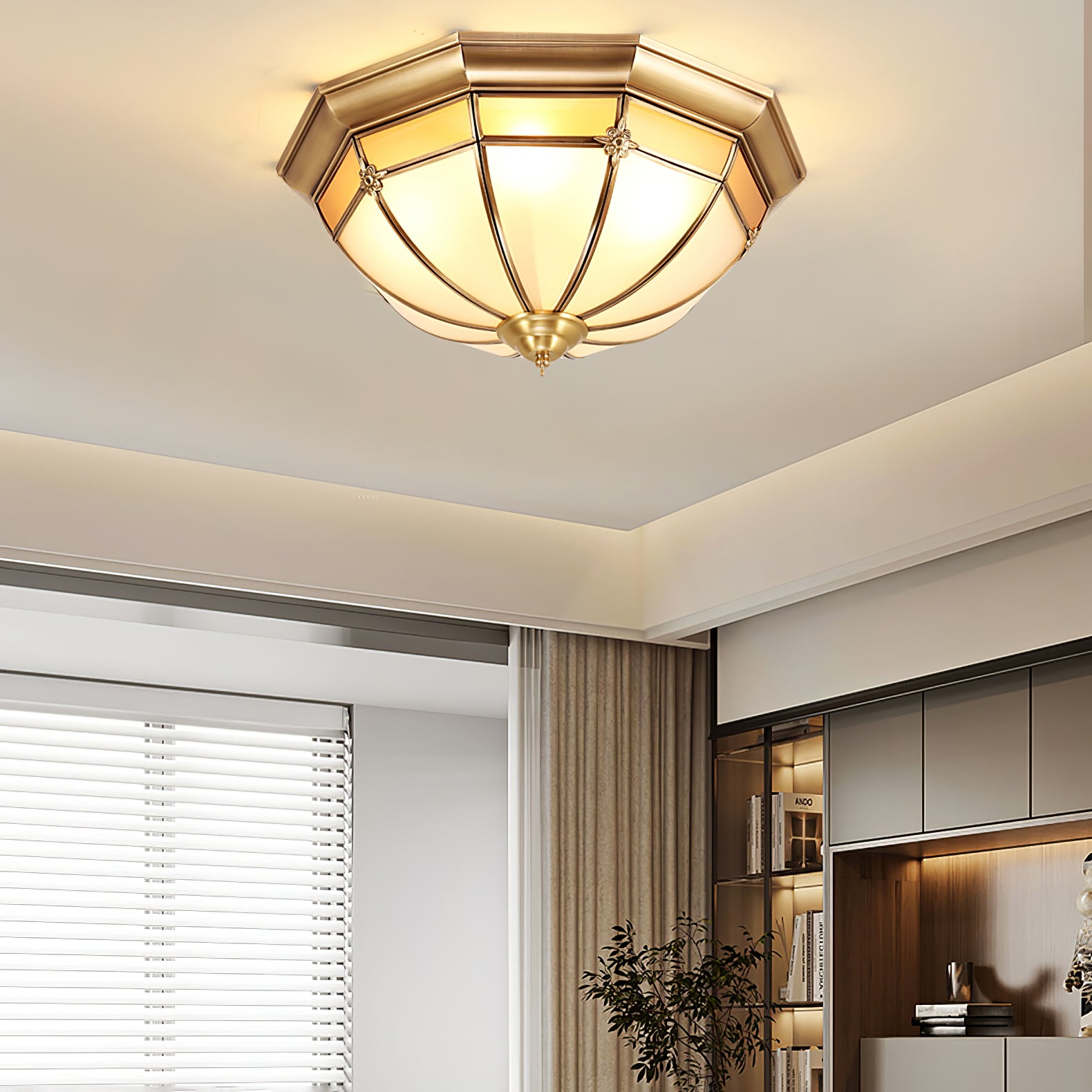 Modern Brass Dome Flush Mount Ceiling Light with Frosted Glass Shade