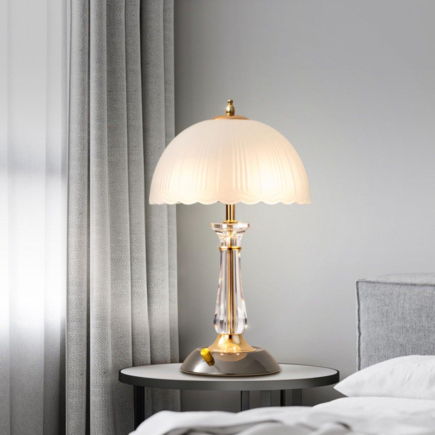 Modern Frosted Domed Glass Table Lamp Metal Nightstand Light for Living Room