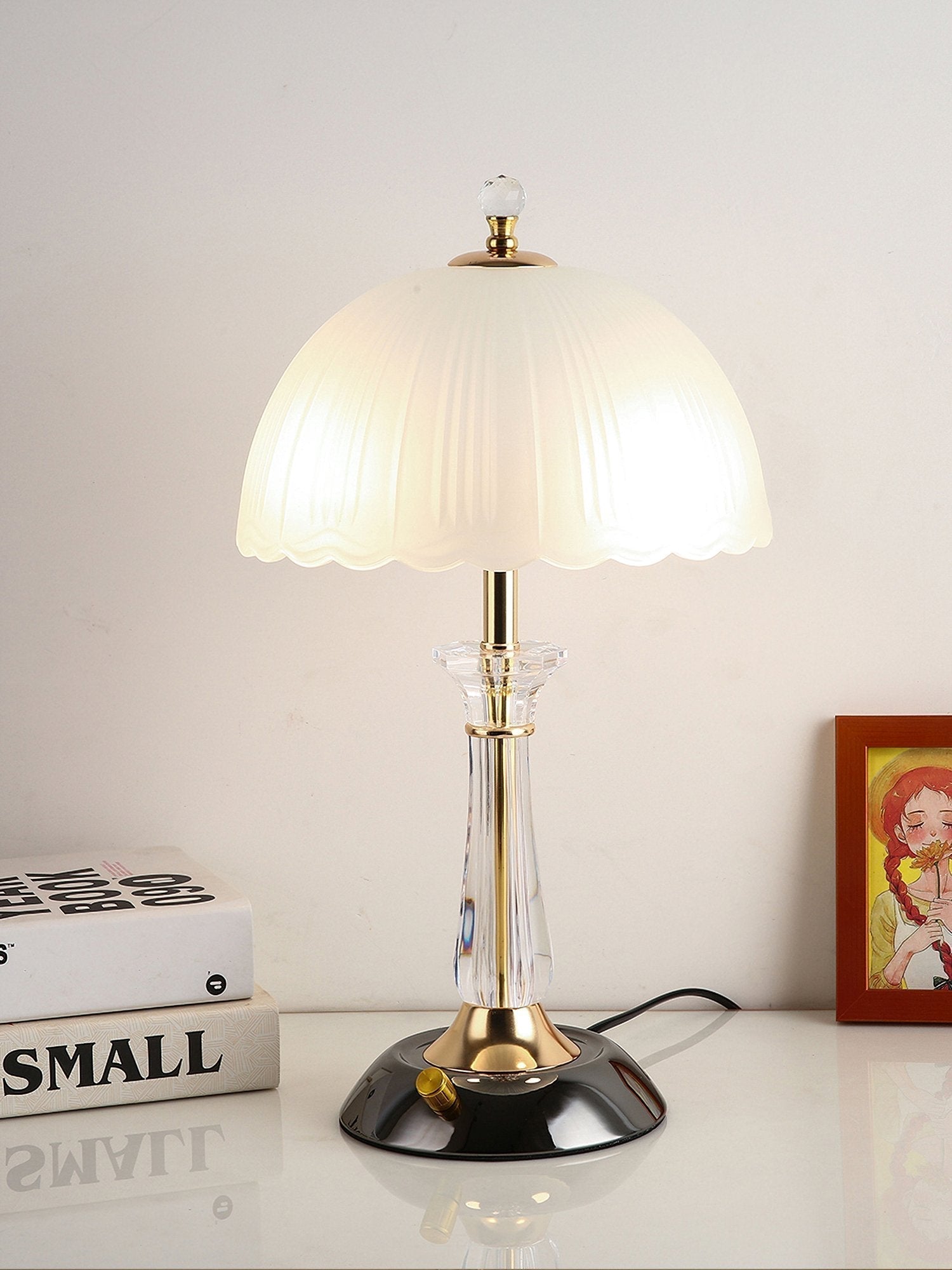 Modern Frosted Domed Glass Table Lamp Metal Nightstand Light for Living Room