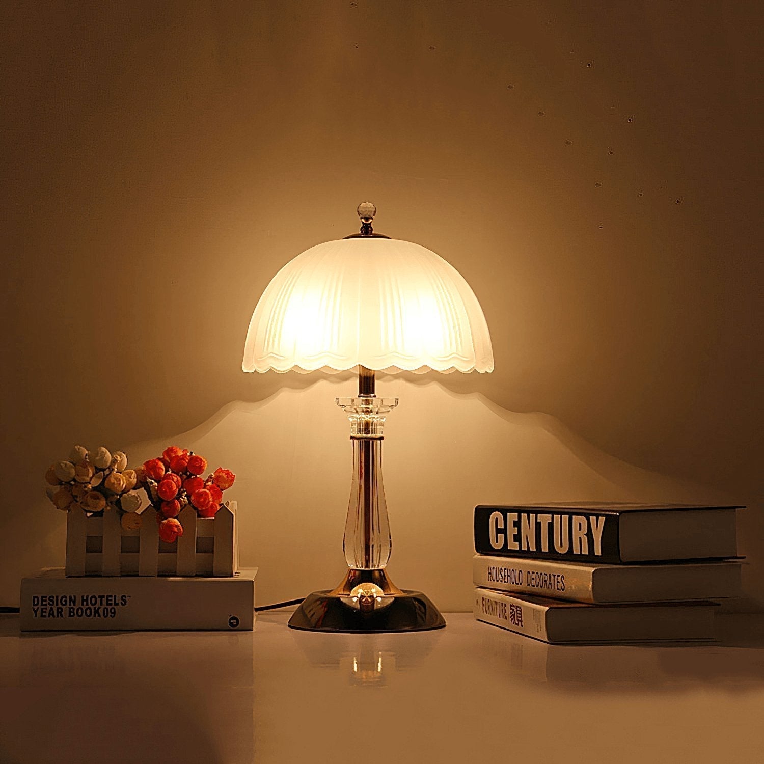 Modern Frosted Domed Glass Table Lamp Metal Nightstand Light for Living Room
