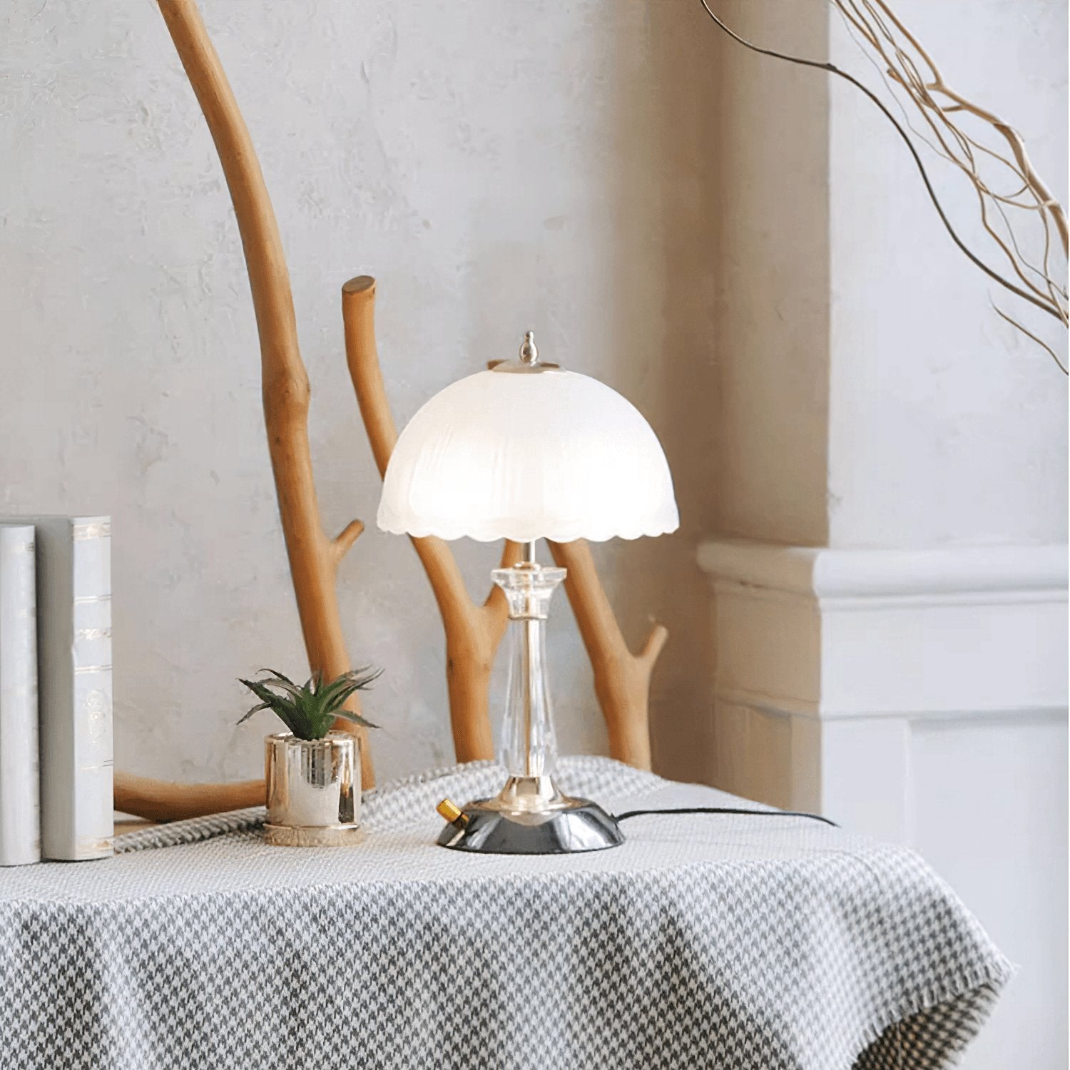 Modern Frosted Domed Glass Table Lamp Metal Nightstand Light for Living Room