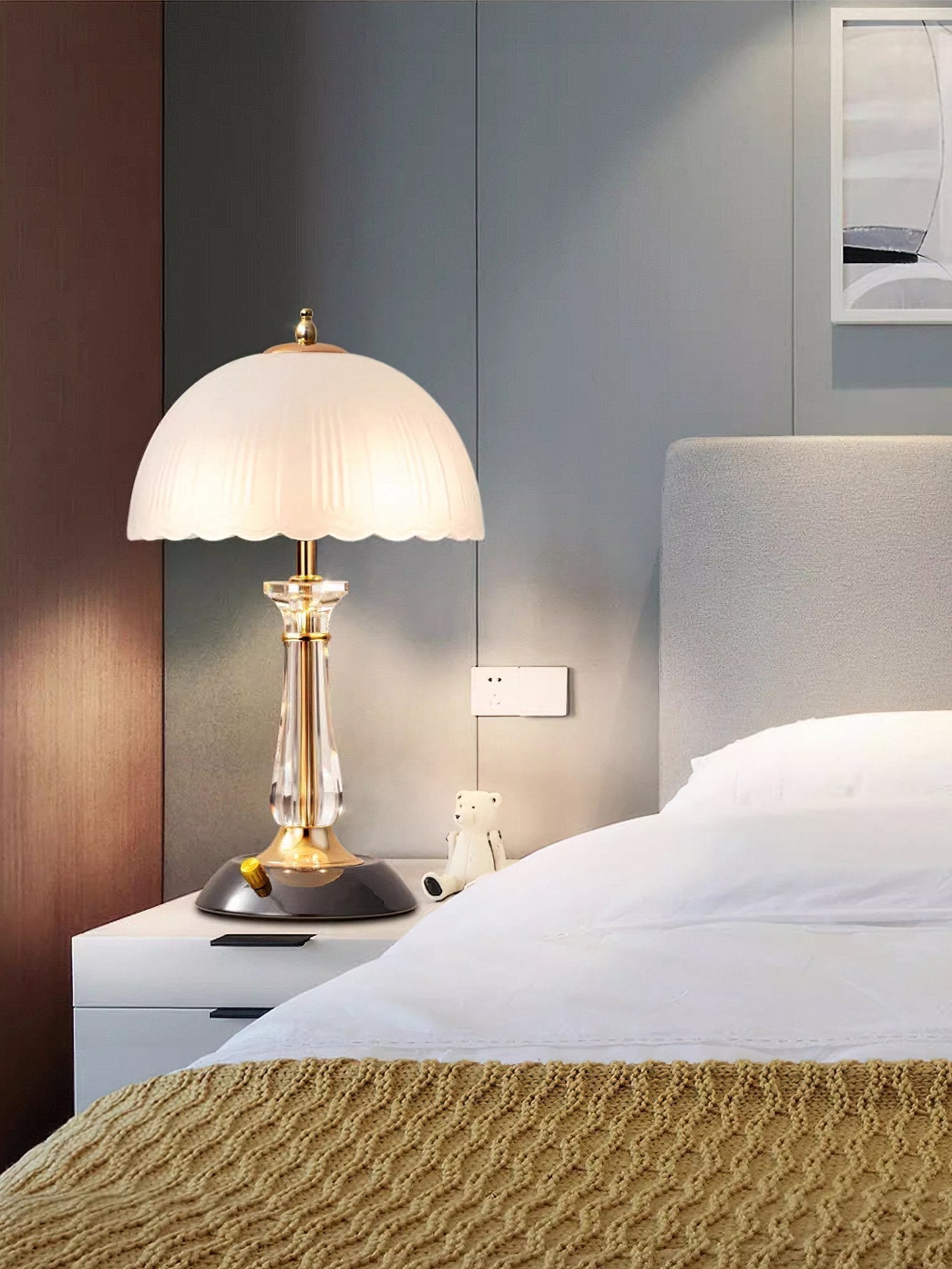 Modern Frosted Domed Glass Table Lamp Metal Nightstand Light for Living Room