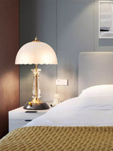 Modern Frosted Domed Glass Table Lamp Metal Nightstand Light for Living Room