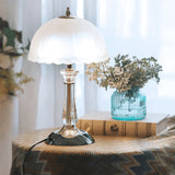 Modern Frosted Domed Glass Table Lamp Metal Nightstand Light for Living Room