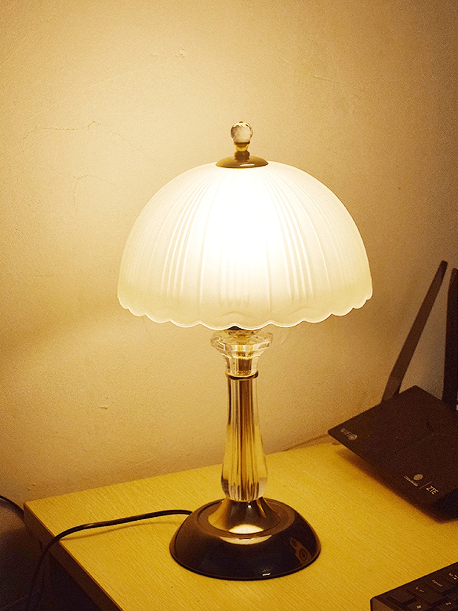 Modern Frosted Domed Glass Table Lamp Metal Nightstand Light for Living Room