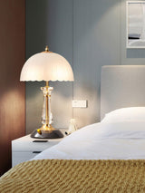 Modern Frosted Domed Glass Table Lamp Metal Nightstand Light for Living Room