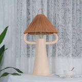Horns Handmade Ceramic Bedside Lamp with Braided Rope Shade for Elegant Home Decor
