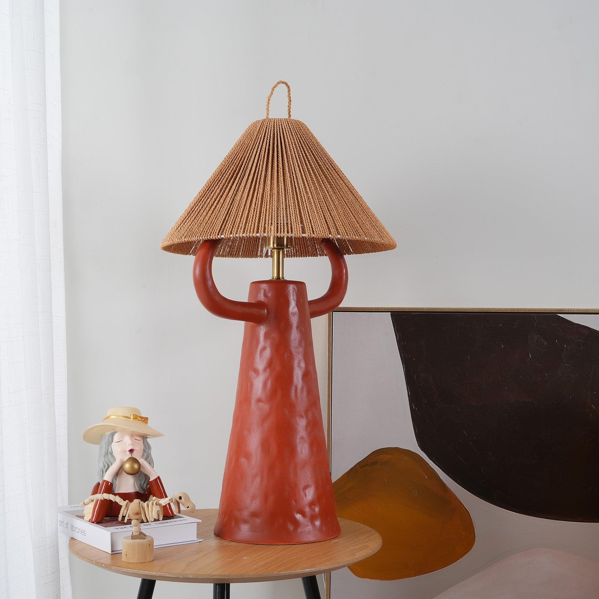 Horns Handmade Ceramic Bedside Lamp with Braided Rope Shade for Elegant Home Decor