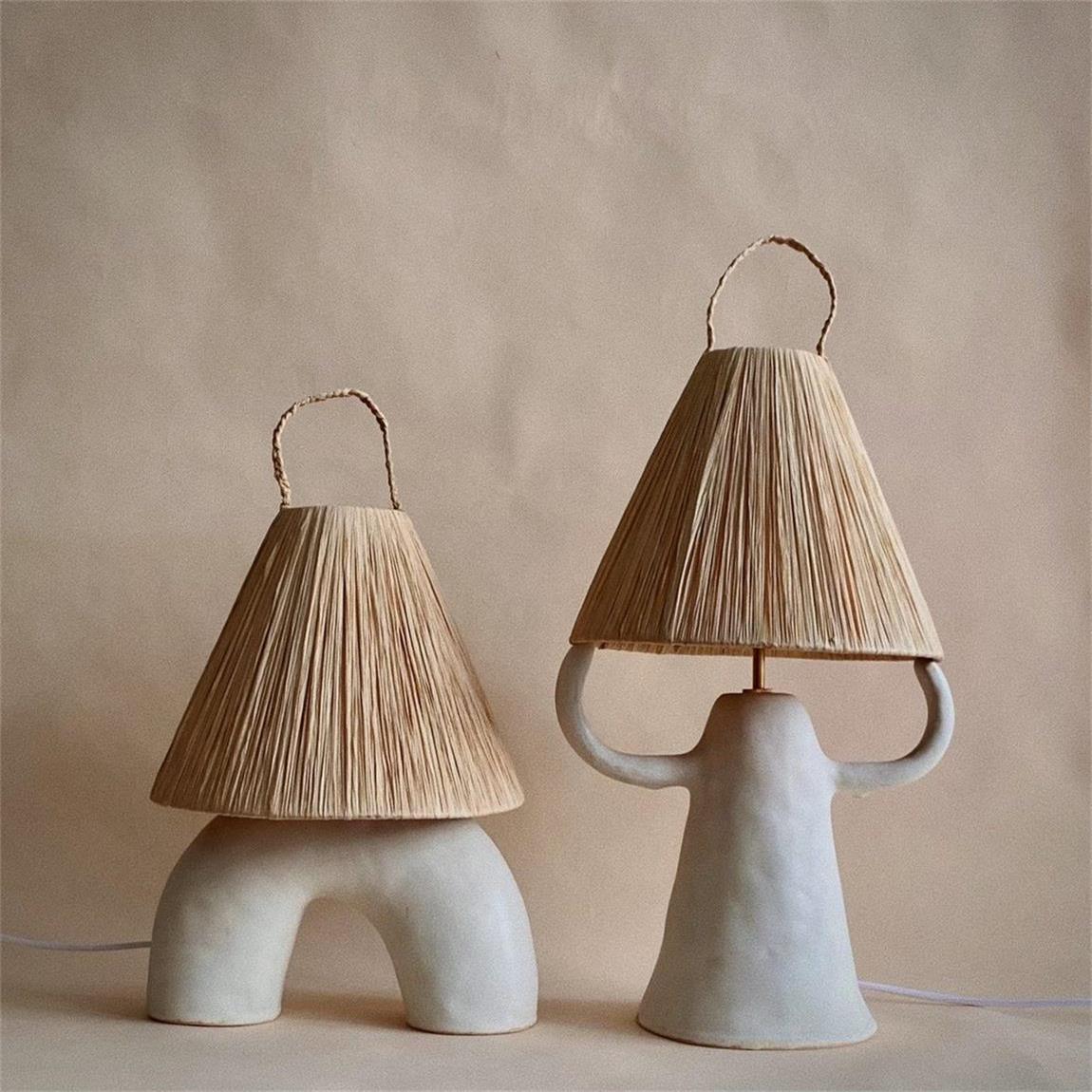 Horns Handmade Ceramic Bedside Lamp with Braided Rope Shade for Elegant Home Decor