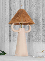 Horns Handmade Ceramic Bedside Lamp with Braided Rope Shade for Elegant Home Decor