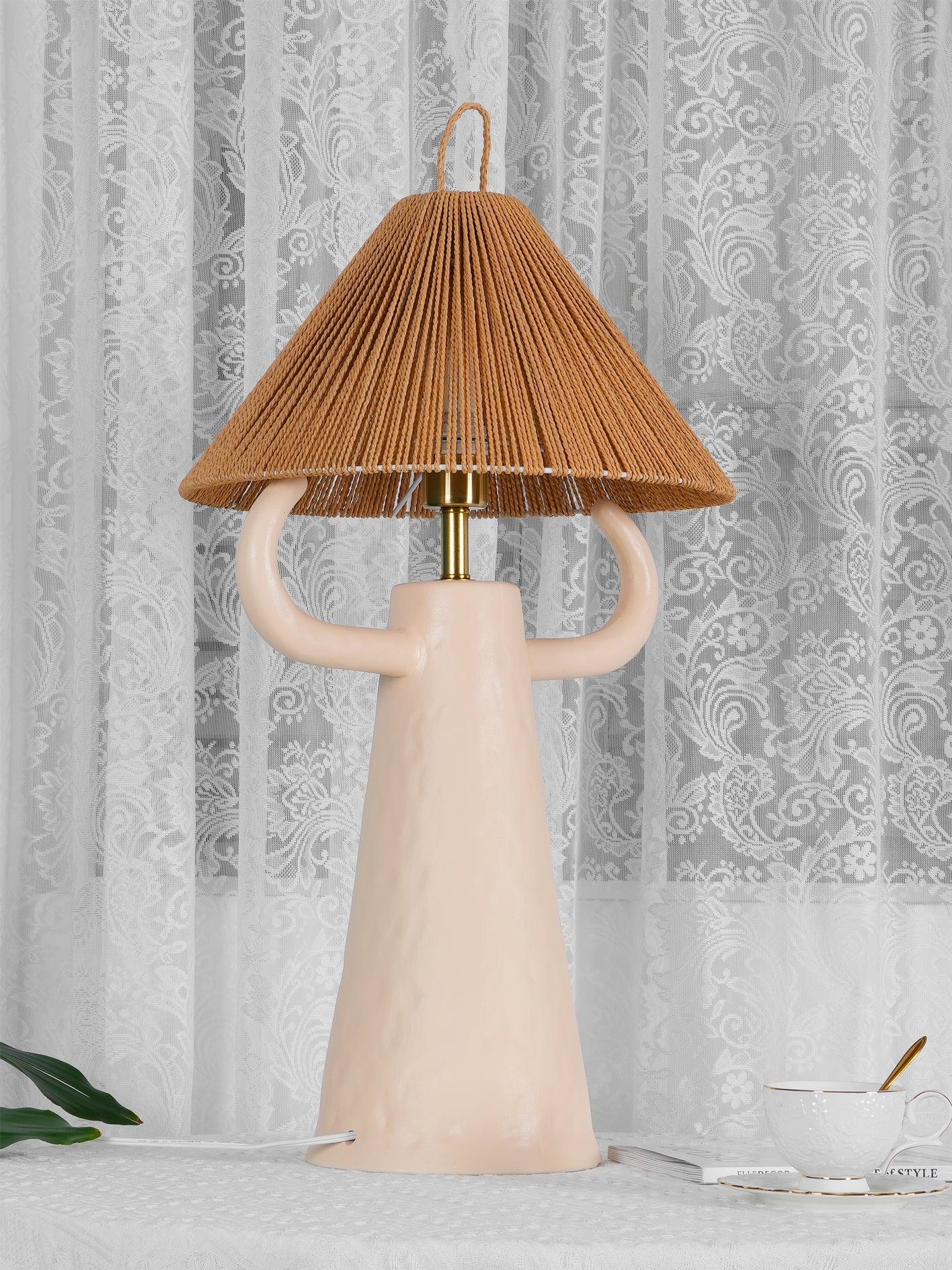 Horns Handmade Ceramic Bedside Lamp with Braided Rope Shade for Elegant Home Decor