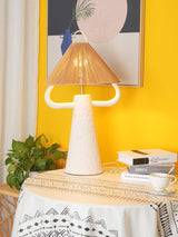 Horns Handmade Ceramic Bedside Lamp with Braided Rope Shade for Elegant Home Decor