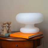 Modern Mid Century Donut Frosted Glass Table Lamp Minimalist Round Accent Lighting for Bedside and Living Room