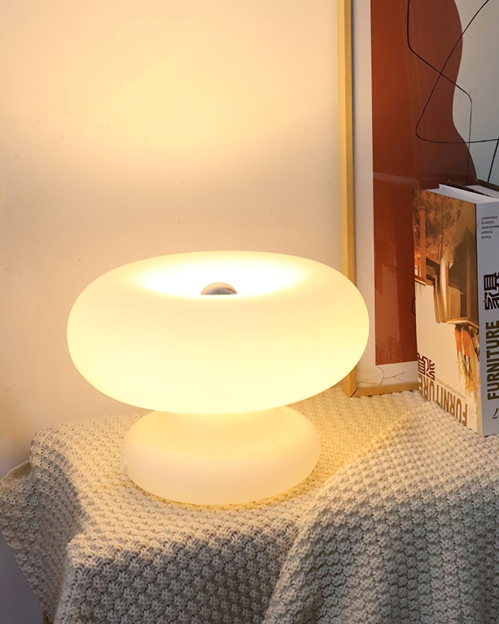 Modern Mid Century Donut Frosted Glass Table Lamp Minimalist Round Accent Lighting for Bedside and Living Room