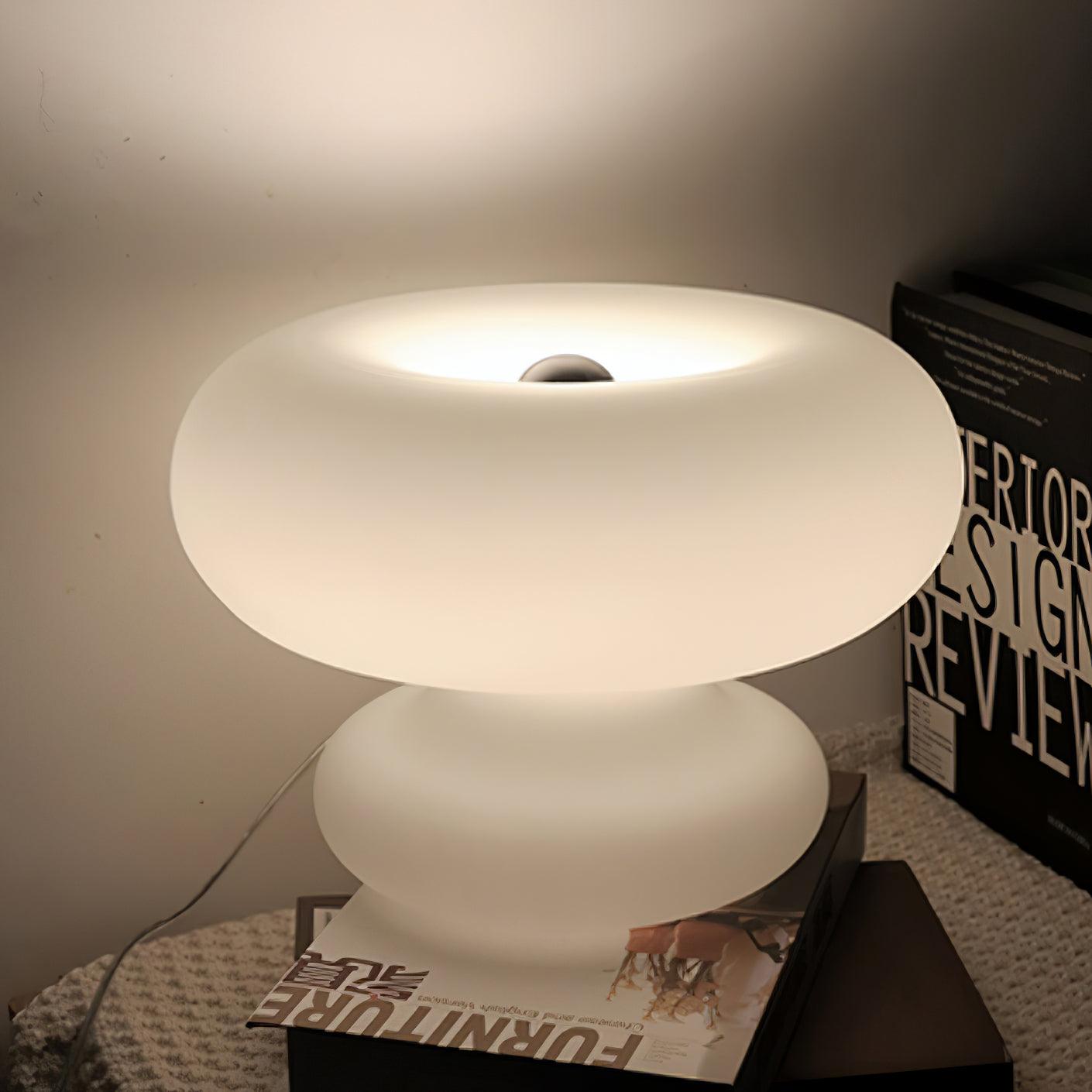 Modern Mid Century Donut Frosted Glass Table Lamp Minimalist Round Accent Lighting for Bedside and Living Room