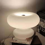 Modern Mid Century Donut Frosted Glass Table Lamp Minimalist Round Accent Lighting for Bedside and Living Room