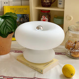 Modern Mid Century Donut Frosted Glass Table Lamp Minimalist Round Accent Lighting for Bedside and Living Room