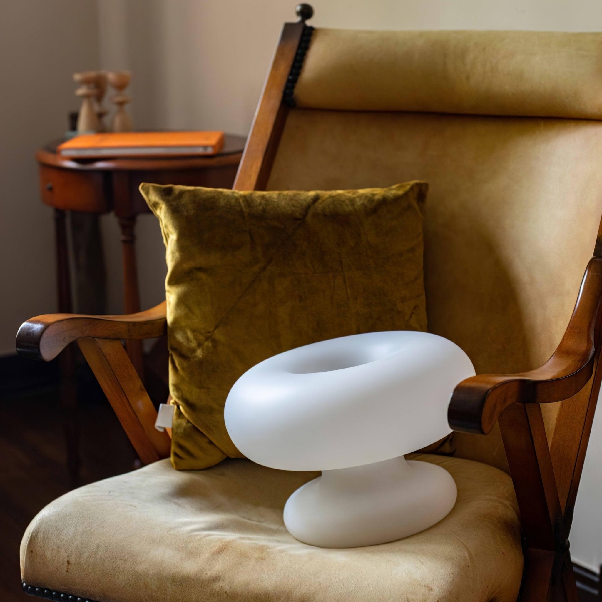 Modern Mid Century Donut Frosted Glass Table Lamp Minimalist Round Accent Lighting for Bedside and Living Room