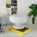 Modern Mid Century Donut Frosted Glass Table Lamp Minimalist Round Accent Lighting for Bedside and Living Room