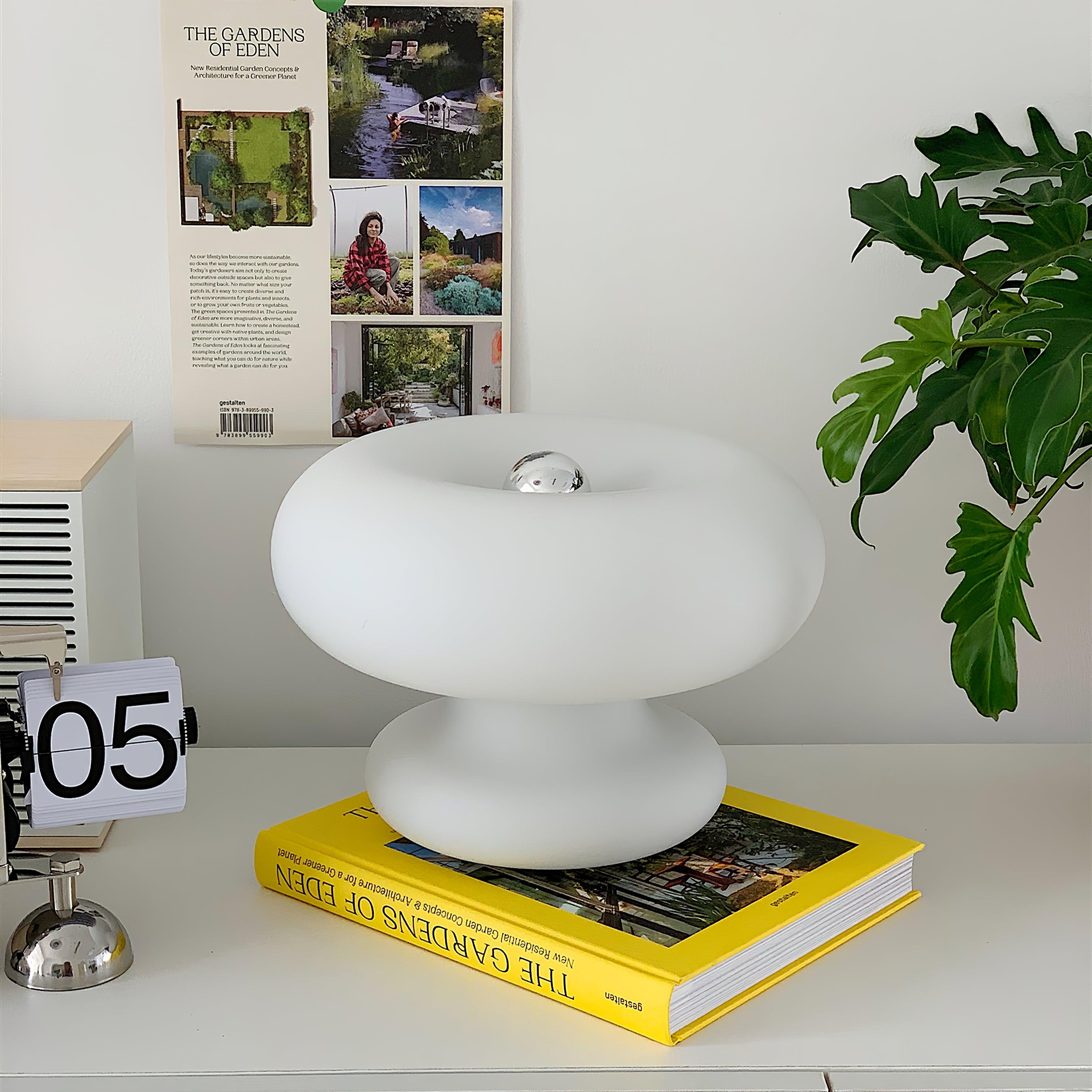 Modern Mid Century Donut Frosted Glass Table Lamp Minimalist Round Accent Lighting for Bedside and Living Room
