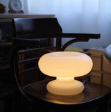 Modern Mid Century Donut Frosted Glass Table Lamp Minimalist Round Accent Lighting for Bedside and Living Room