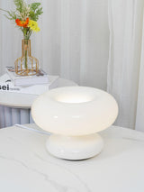 Modern Mid Century Donut Frosted Glass Table Lamp Minimalist Round Accent Lighting for Bedside and Living Room
