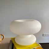 Modern Mid Century Donut Frosted Glass Table Lamp Minimalist Round Accent Lighting for Bedside and Living Room