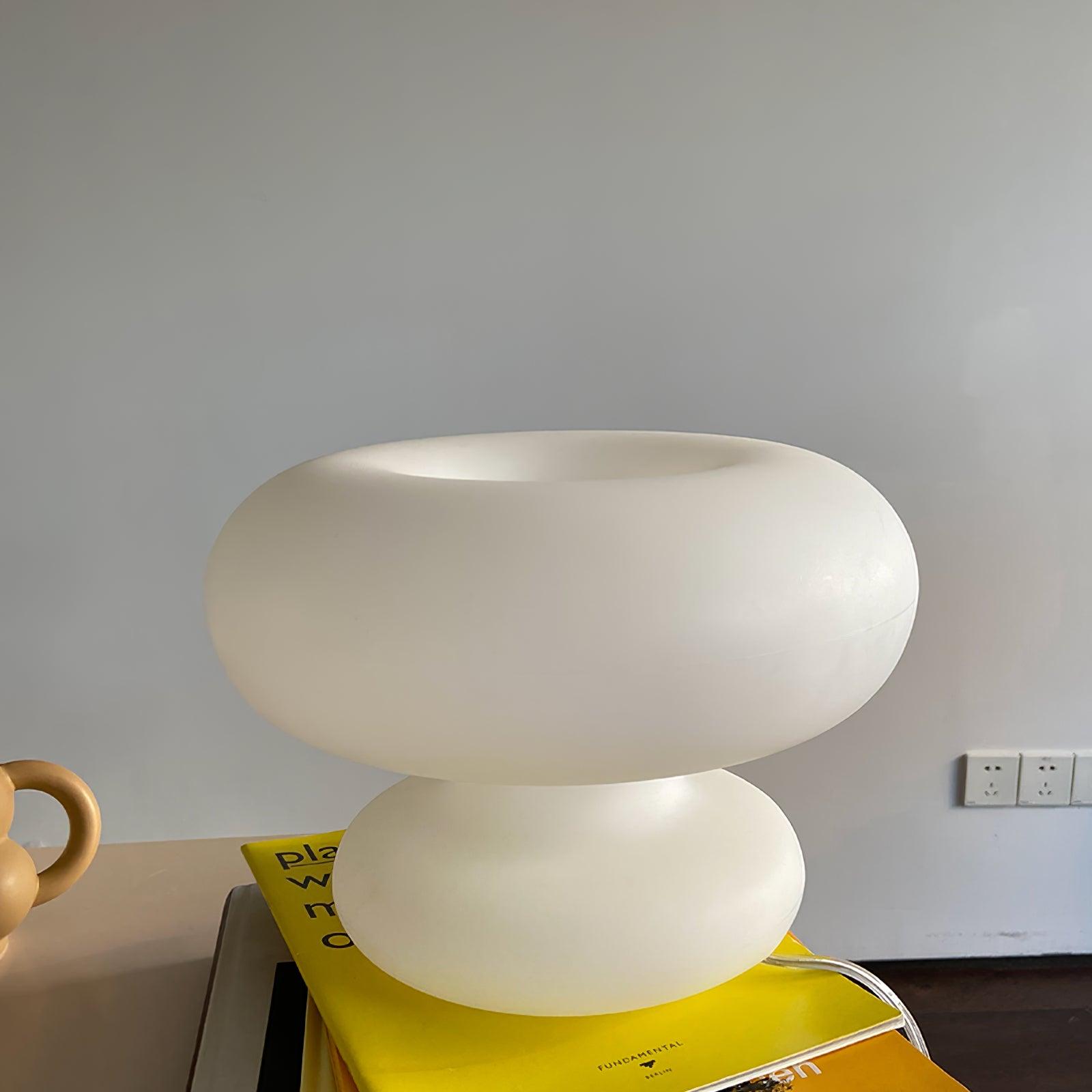 Modern Mid Century Donut Frosted Glass Table Lamp Minimalist Round Accent Lighting for Bedside and Living Room
