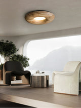 Modern Round Wood Donut LED Ceiling Light Large Flush Mount Fixture for Home