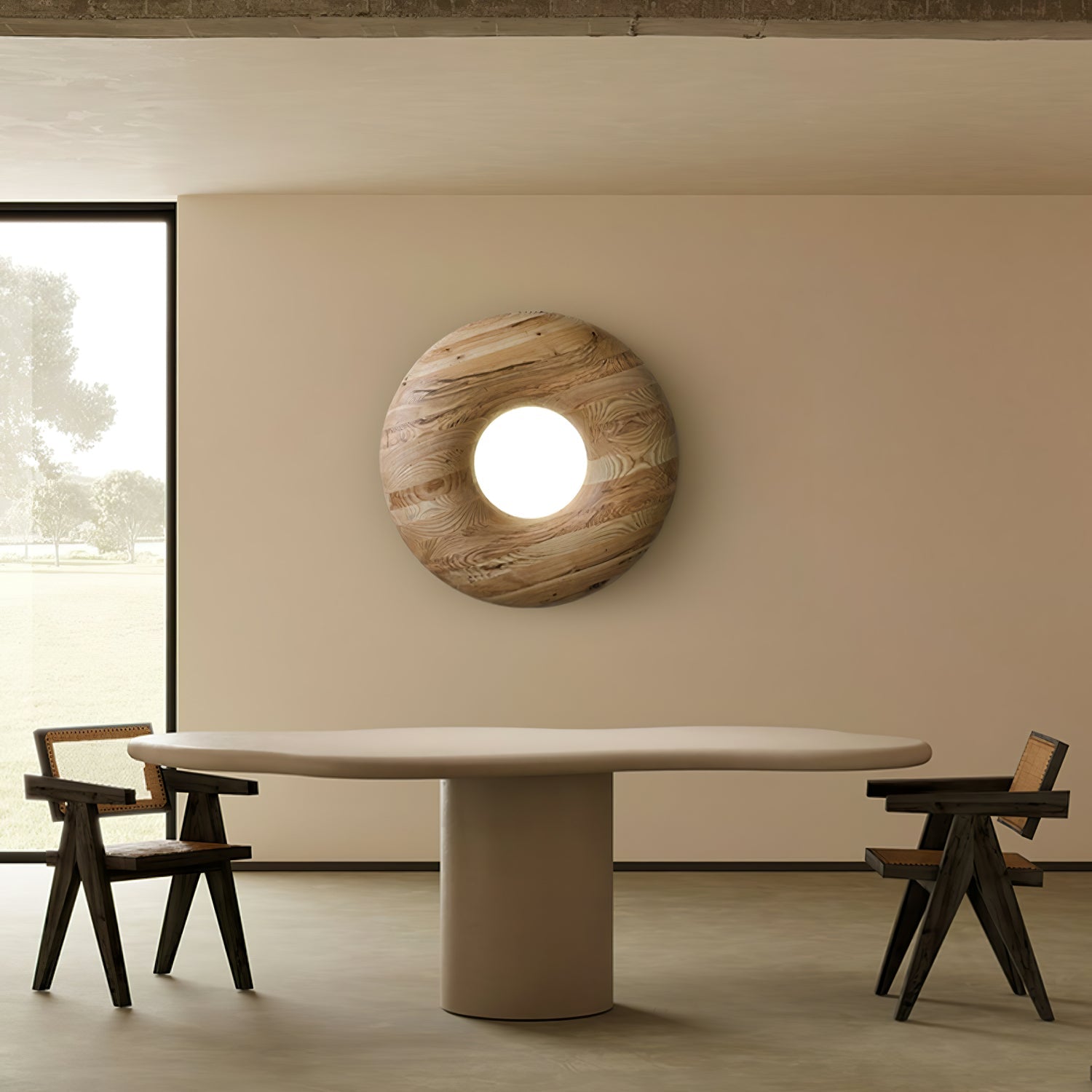 Modern Round Wood Donut LED Ceiling Light Large Flush Mount Fixture for Home