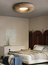 Modern Round Wood Donut LED Ceiling Light Large Flush Mount Fixture for Home