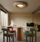 Modern Round Wood Donut LED Ceiling Light Large Flush Mount Fixture for Home